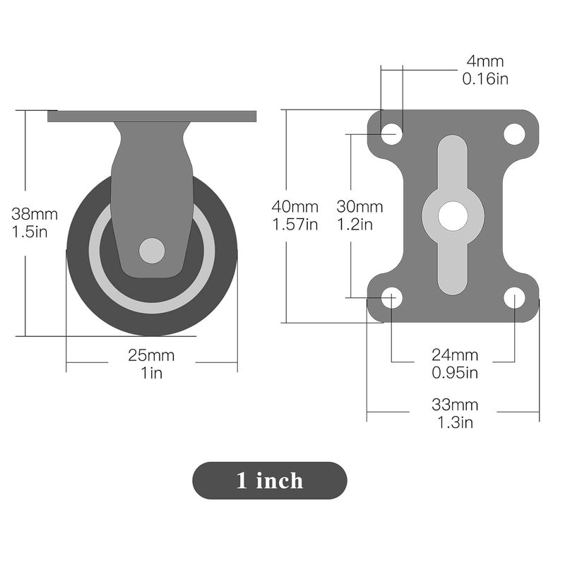 ANDUTEES 1" Small Casters Set of 4, Non Swivel Low Profile Wheels for Furniture, No Noise Mini Rubber Casters, for Small Furniture, Worktables. - Image 2